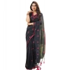 Women's Linen Printed Saree With Unstitched Blouse 5.5Mtr (Black) Women's Linen Printed Saree With Unstitched Blouse 5.5Mtr (Black)