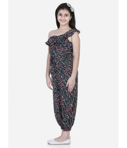 Girl's Polyester Moss Floral Sleeveless Jumpsuit (Multicolor)