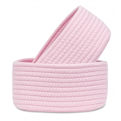 Cotton 8x3 Inch Round 2 Set Bedside Organizer (Pink)
