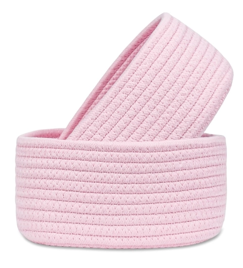 Cotton 8x3 Inch Round 2 Set Bedside Organizer (Pink)