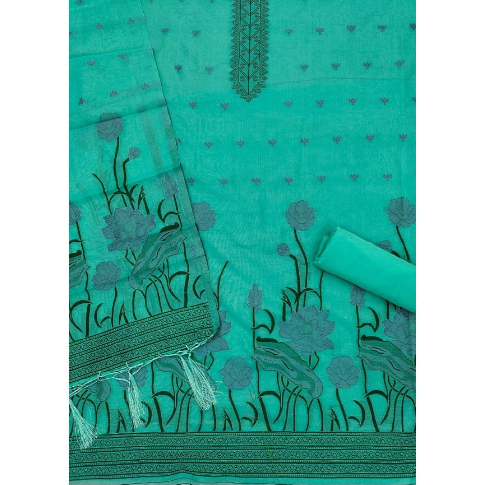 Women's Banarasi Silk Printed Unstitched Salwar Suit Material With Dupatta (sea Green, 3Mtrs)