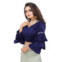 Women's Organza Solid V Neck Layered Ruffle Sleeve Readymade Blouse (Navy Free Size , up to 38–40 Bust)-PID65855