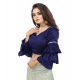 Women's Organza Solid V Neck Layered Ruffle Sleeve Readymade Blouse (Navy Free Size , up to 38–40 Bust)-PID65855 Women's Organza Solid V Neck Layered Ruffle Sleeve Readymade Blouse (Navy Free Size , up to 38–40 Bust)-PID65855
