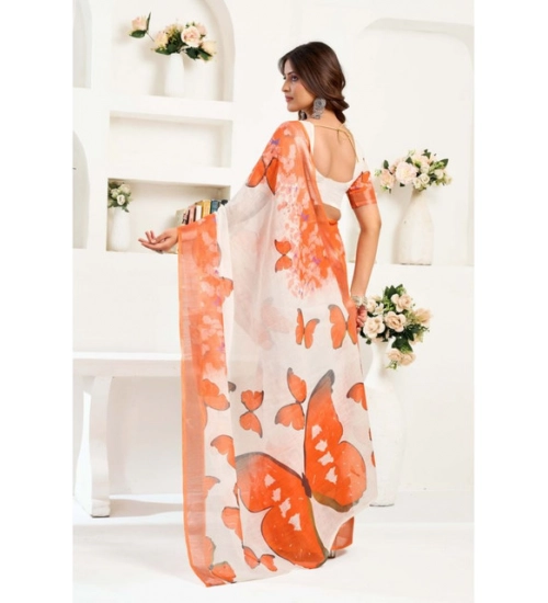 Women's Linen Cotton Printed Ready To Wear Saree With Unstitched Blouse 5.5 Mtr (Orange) Women's Linen Cotton Printed Ready To Wear Saree With Unstitched Blouse 5.5 Mtr (Orange)