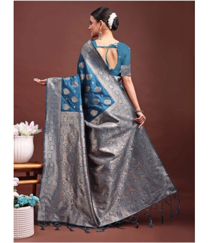 Women's Banarasi Silk Printed Saree With Unstitched Blouse 5.5Mtr (Teal Blue) Women's Banarasi Silk Printed Saree With Unstitched Blouse 5.5Mtr (Teal Blue)