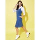 Women's Denim Washed Shoulder Straps Dress (Blue)