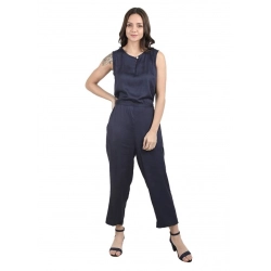 Women's Casual Crepe Sleeveless Jump Suit (Navy Blue)