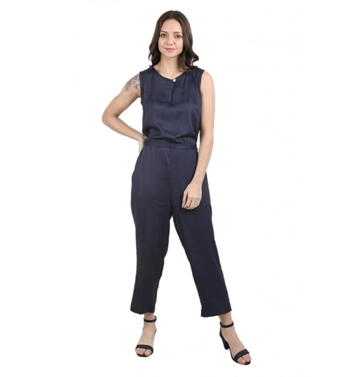 Women's Casual Crepe Sleeveless Jump Suit (Navy Blue)