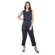 Women's Casual Crepe Sleeveless Jump Suit (Navy Blue)