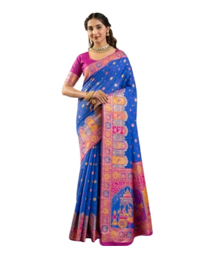 Women's Faux_Banarasi Woven Motifs Saree With Unstitched Blouse 5.5Mtr (Royal_Blue)