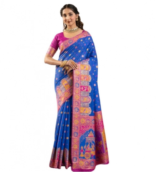 Women's Faux_Banarasi Woven Motifs Saree With Unstitched Blouse 5.5Mtr (Royal_Blue)