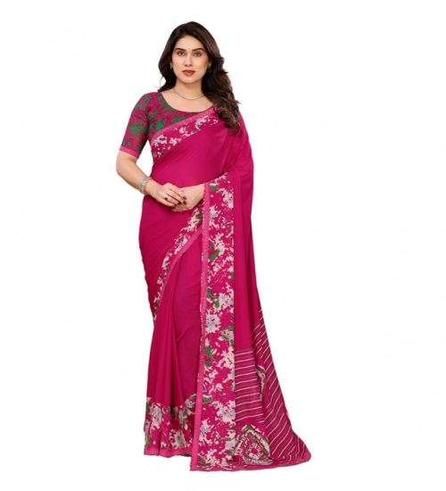 Women's Georgette Printed Saree With Unstitched Blouse 5.5Mtr (Pink)