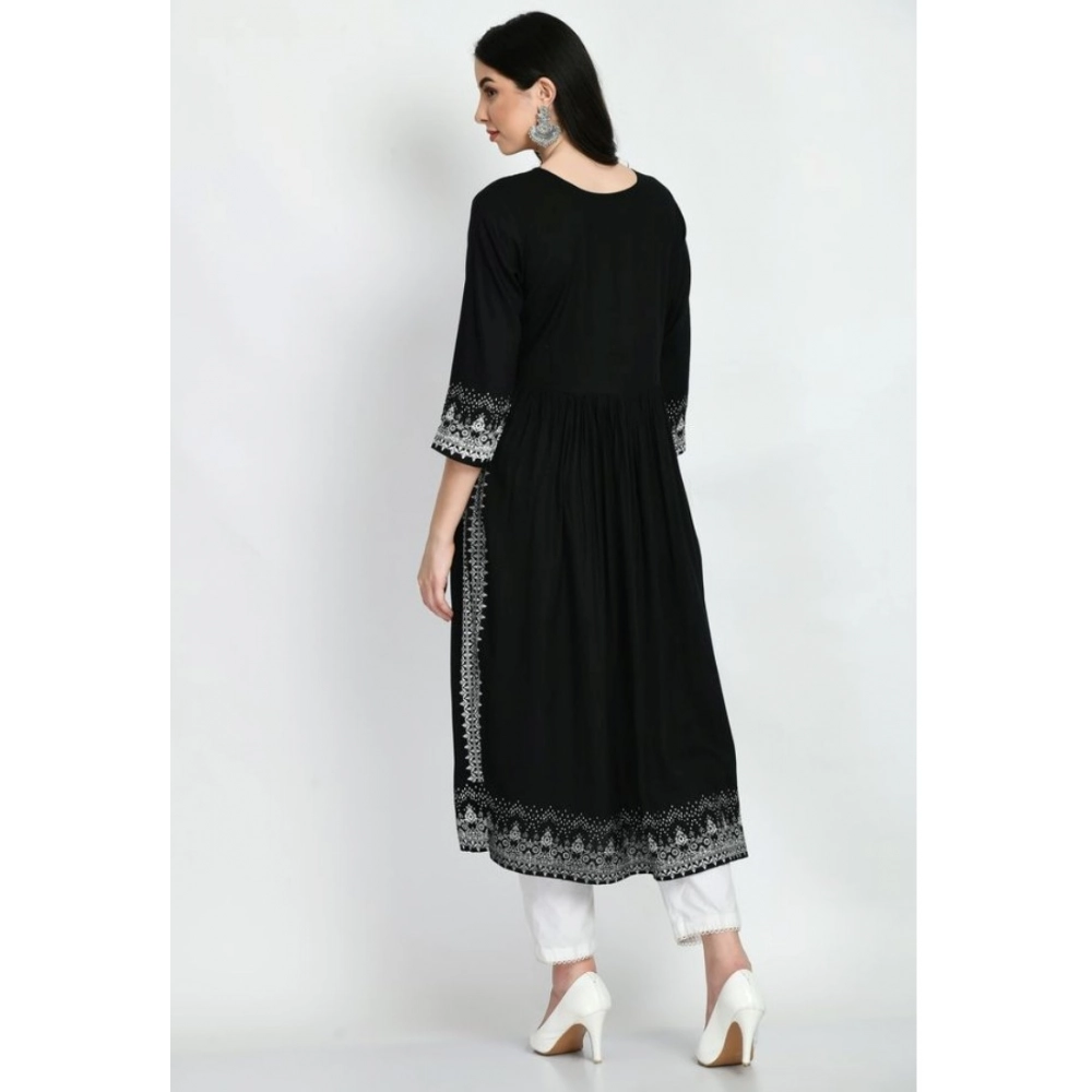 Women's Casual Rayon 3-4th Sleeves Kurti (Black) Women's Casual Rayon 3-4th Sleeves Kurti (Black)