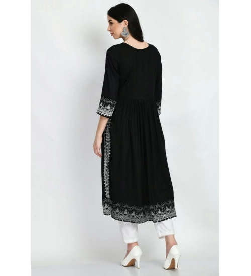 Women's Casual Rayon 3-4th Sleeves Kurti (Black)
