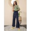 Women's Polyester Floral Half Sleeves Jumpsuit (Navy - Yellow)