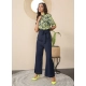 Women's Polyester Floral Half Sleeves Jumpsuit (Navy - Yellow)