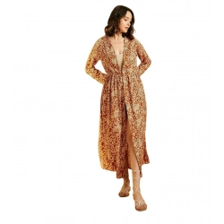 Women's Polyester Floral Long Sleeves Shrug (Brown)