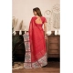 Women's Linen Cotton Printed Ready To Wear Saree With Unstitched Blouse 5.5 Mtr (Red)