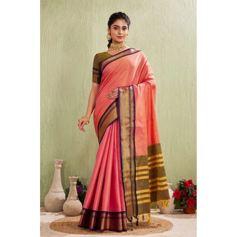 Women's Silk Blended Jaquard Woven Saree With Unstitched Blouse 5.5Mtr (Pink) Women's Silk Blended Jaquard Woven Saree With Unstitched Blouse 5.5Mtr (Pink)