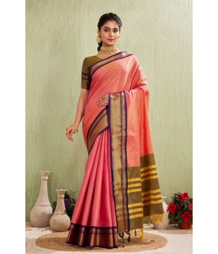 Women's Silk Blended Jaquard Woven Saree With Unstitched Blouse 5.5Mtr (Pink)