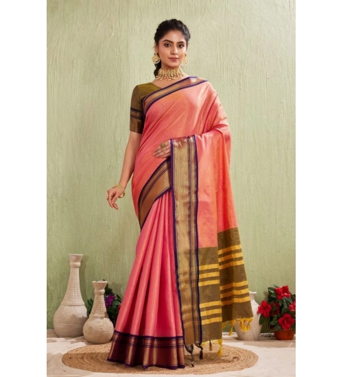 Women's Silk Blended Jaquard Woven Saree With Unstitched Blouse 5.5Mtr (Pink)