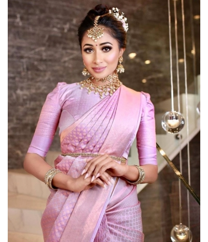 Women's Soft Lichi Silk Printed Saree With Unstitched Blouse 5.5Mtr (Pink) Women's Soft Lichi Silk Printed Saree With Unstitched Blouse 5.5Mtr (Pink)
