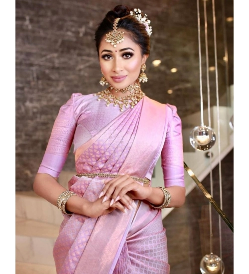 Women's Soft Lichi Silk Printed Saree With Unstitched Blouse 5.5Mtr (Pink)