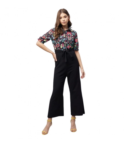Women's Polyester Floral Short Sleeve Jumpsuit (Multicolor)