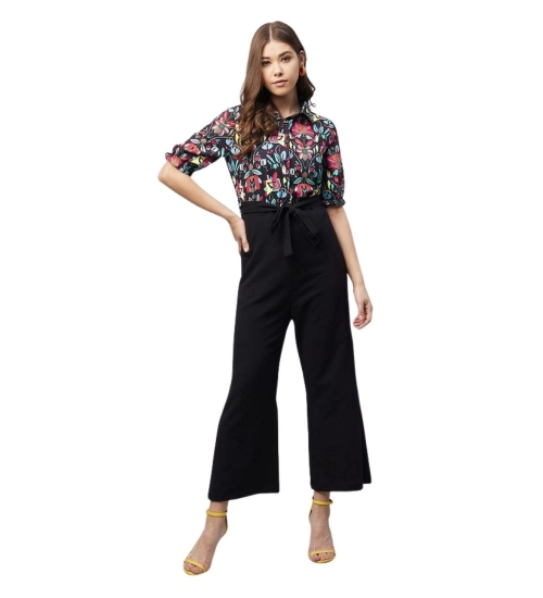 Women's Polyester Floral Short Sleeve Jumpsuit (Multicolor)
