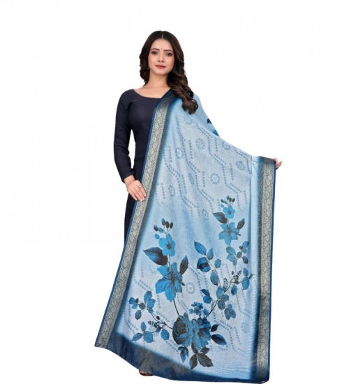 Women's chanderi silk  Printed Dupatta (Blue, Length: 2 Mtr)