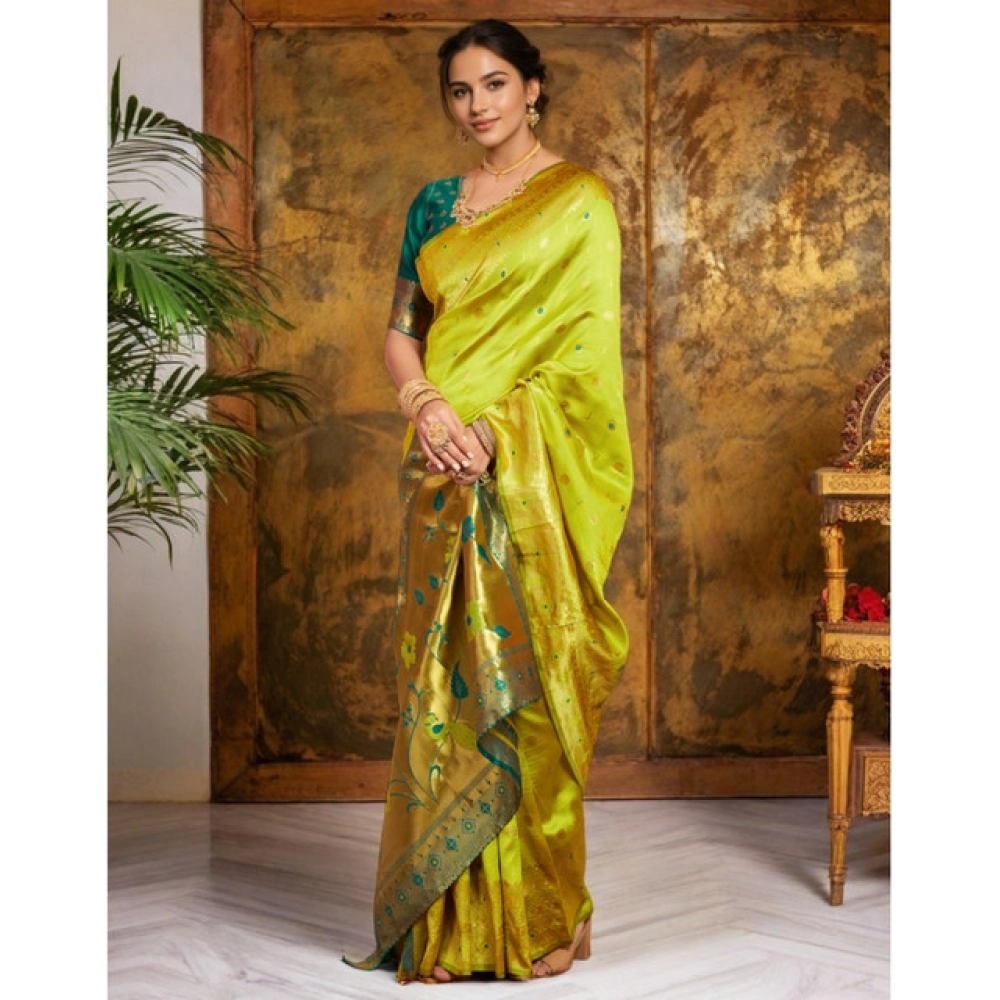 Women's Silk Blend Zari Weaving Saree With Unstitched Blouse 5.5Mtr (Lime-Green) Women's Silk Blend Zari Weaving Saree With Unstitched Blouse 5.5Mtr (Lime-Green)