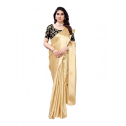 Women's Satin Printed Saree With Unstitched Blouse 5.5Mtr (Chiku)