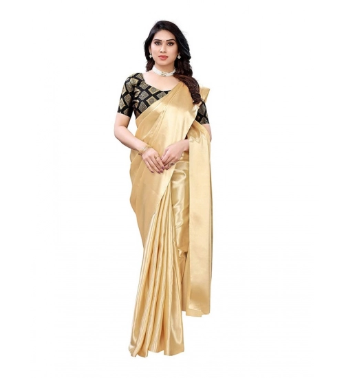 Women's Satin Printed Saree With Unstitched Blouse 5.5Mtr (Chiku)