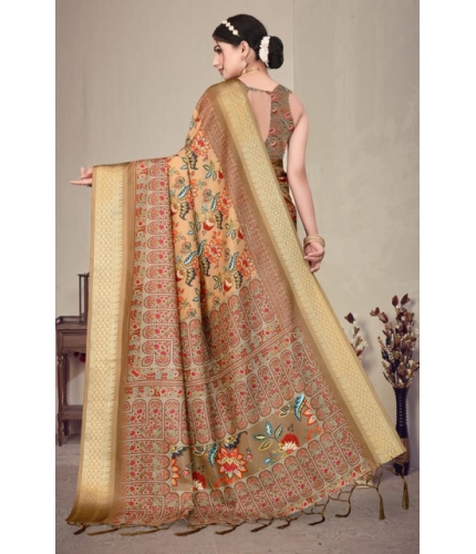 Women's Cotton Silk Printed Saree With Unstitched Blouse 5.5Mtr (Peach) Women's Cotton Silk Printed Saree With Unstitched Blouse 5.5Mtr (Peach)