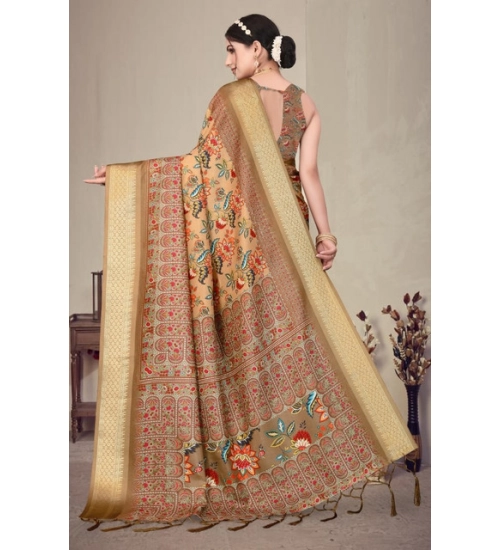 Women's Cotton Silk Printed Saree With Unstitched Blouse 5.5Mtr (Peach) Women's Cotton Silk Printed Saree With Unstitched Blouse 5.5Mtr (Peach)