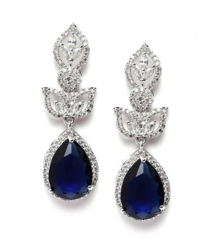 Women's Brass Silver Plated Drop Earrings (Blue)