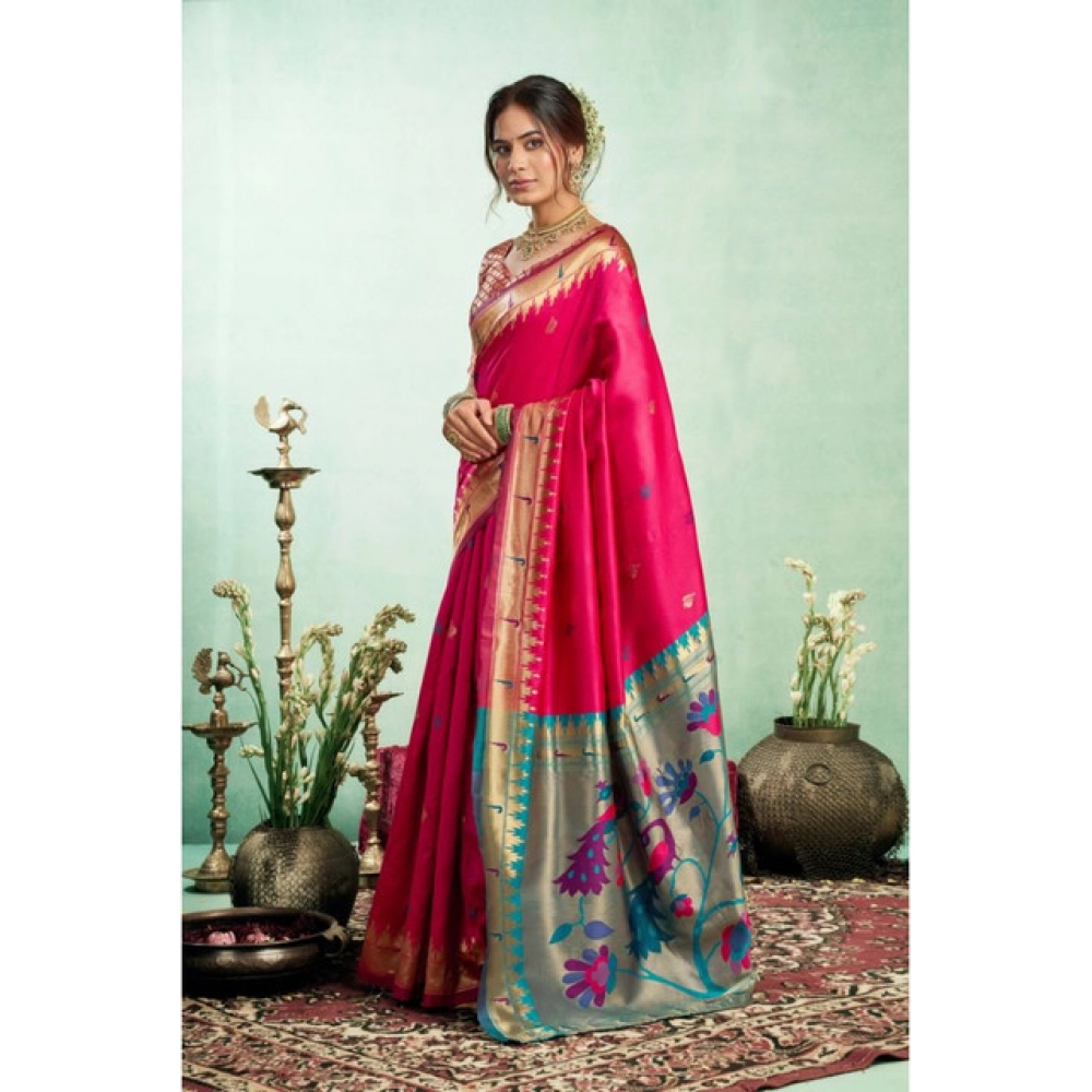 Women's Silk Blend Woven Saree With Unstitched Blouse 5.5 Mtr (Pink) Women's Silk Blend Woven Saree With Unstitched Blouse 5.5 Mtr (Pink)