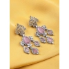 Women's Brass Silver Plated Drop Earrings (Pink)