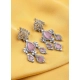 Women's Brass Silver Plated Drop Earrings (Pink)