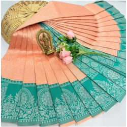 Women's Soft Silk Printed Saree With Unstitched Blouse 5.5Mtr (Orange)