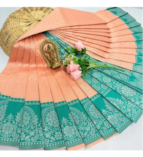 Women's Soft Silk Printed Saree With Unstitched Blouse 5.5Mtr (Orange)