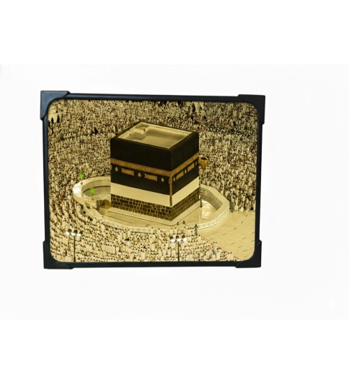 Wooden Macca Madina Haj Table Top "Allah Hu Akbar" Player (Multicolor)