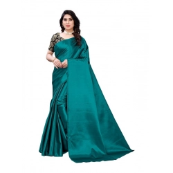 Women's Satin Printed Saree With Unstitched Blouse 5.5Mtr (Teal)