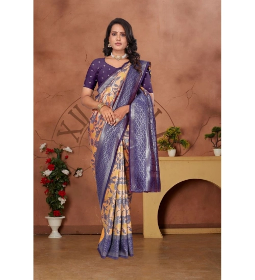 Women's Banarasi Silk Jaquard Woven Saree With Unstitched Blouse 5.5Mtr (Orange)