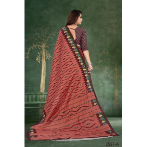 Generic Women's Soft Pure Cotton Printed Saree With Unstitched Blouse 5.5Mtr (Brown)