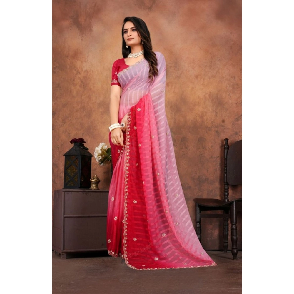 Women's Chiffon Embroidred Saree With Unstitched Blouse 5.5Mtr (Pink) Women's Chiffon Embroidred Saree With Unstitched Blouse 5.5Mtr (Pink)