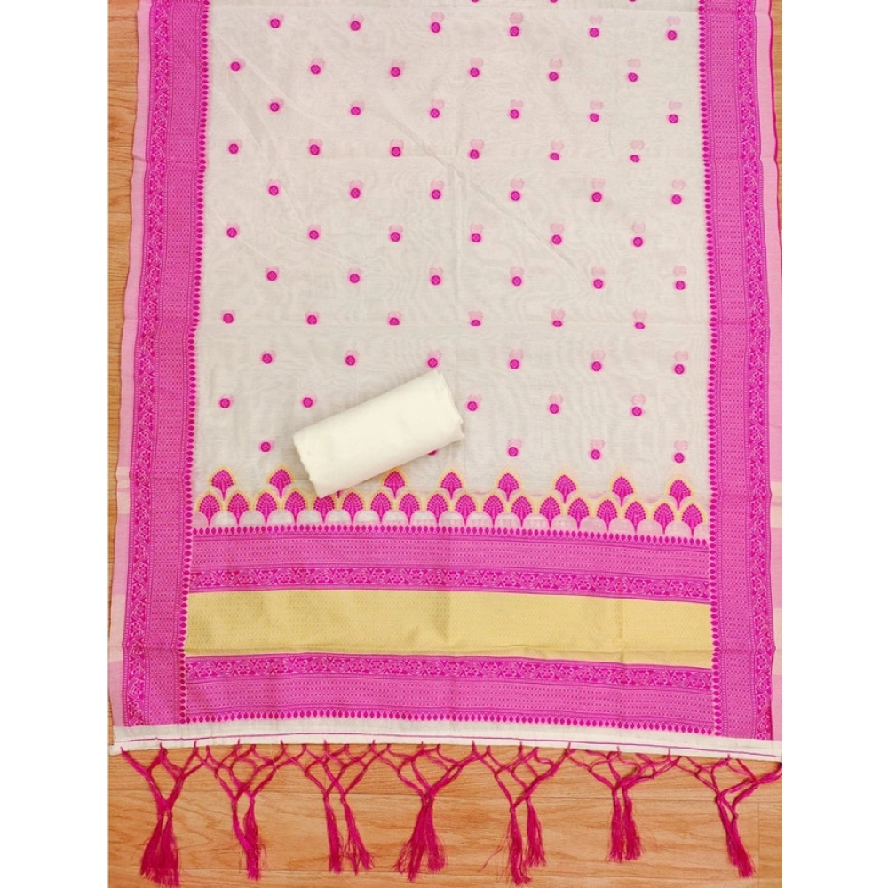 Women's Banarasi Silk Printed Unstitched Salwar Suit Material With Dupatta (Pink, 3Mtrs)