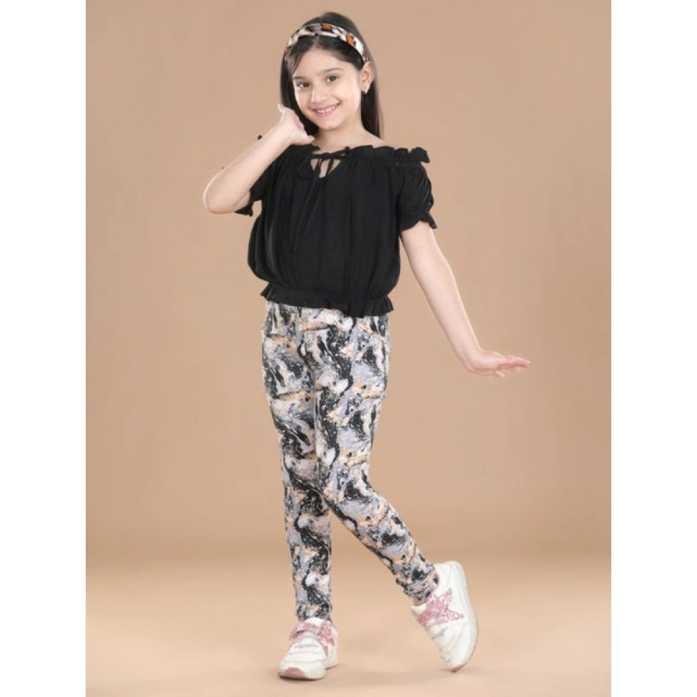 Girl's Cotton Lycra Floral Elasticated Jeggings (Multicolor) Girl's Cotton Lycra Floral Elasticated Jeggings (Multicolor)
