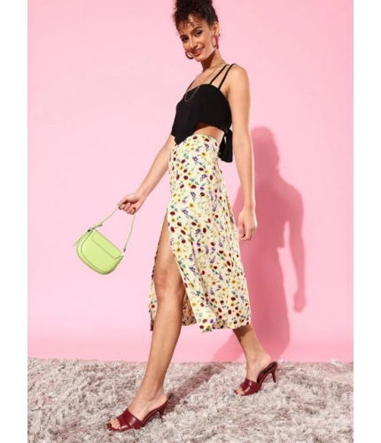 Women's Polyester Floral Side Zip Skirt (Multicolor)