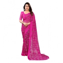 Women's Georgette Printed Saree With Unstitched Blouse 5.5Mtr (Pink)